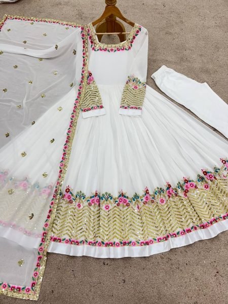White Heavy Embroidered Anarkali Gown Set Party Collection at Manufacturer Rate Anarkali Kurtis 