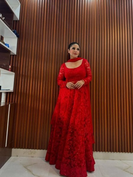 Designer Anarkali Suit with Butterfly Net   Faux Georgette Dupatta Ready To Wear Collection