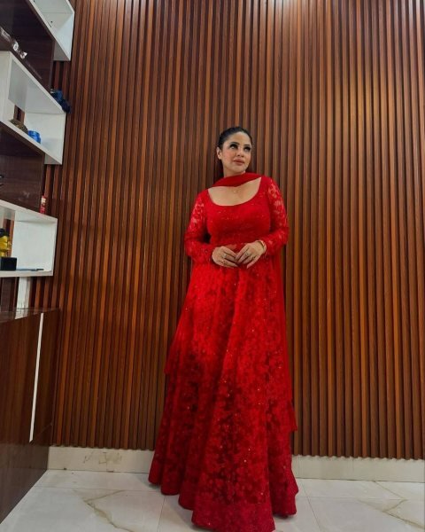 Designer Anarkali Suit with Butterfly Net   Faux Georgette Dupatta Ready To Wear Collection