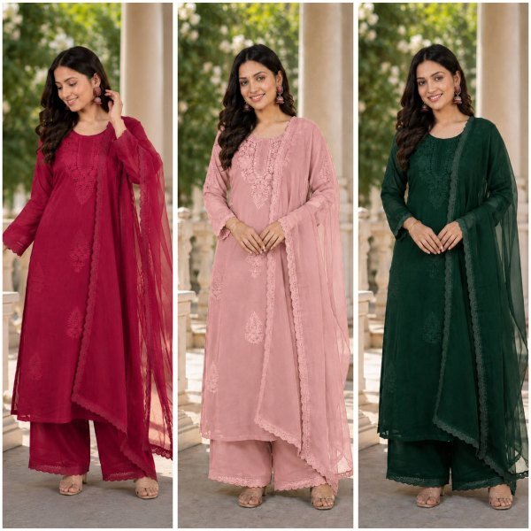 Designer Baby Pink Fox Blooming Georgette Party Wear Suit with Embroidered Long Top and Palazzo Ready To Wear Collection