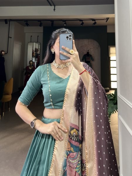 Designer Beautiful Chinon Sea Green Lace Work Event Wear Lehenga Choli With Dupatta Designer Lehenga Choli