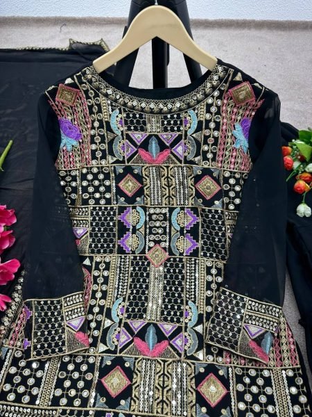 Designer Black Color Top Palazzo And Dupatta With Heavy Embroidery Sequence And Mirror Work Ready To Wear Collection