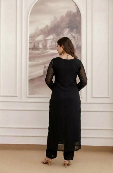 Designer Black Georgette Kurti Pant Georgette Dupatta Set Ready-to-Wear Ethnic Wear for Women Embroidery Kurtis 
