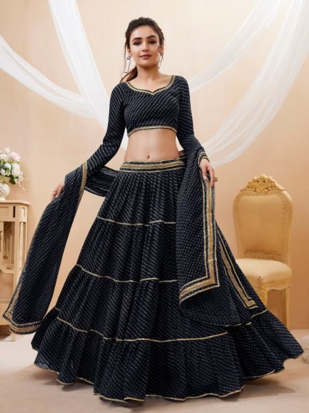 Designer Black Georgette Lehenga- Blooming Leheriya Print with Gota Lace Work Ethnic Wear for Resellers  Lehenga