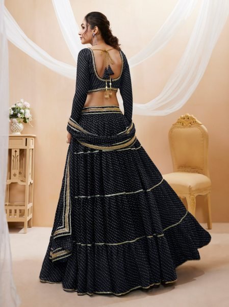 Designer Black Georgette Lehenga- Blooming Leheriya Print with Gota Lace Work Ethnic Wear for Resellers Designer Lehenga Choli