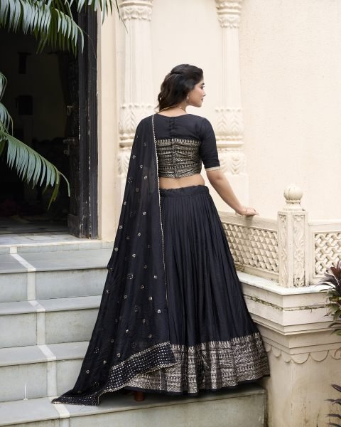 Designer Black Kanchipuram Black Lehenga Choli with Georgette Dupatta Designer Lehenga Choli