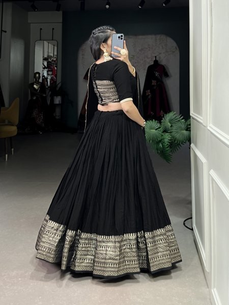 Designer Black Kanchipuram Black Lehenga Choli with Georgette Dupatta Designer Lehenga Choli