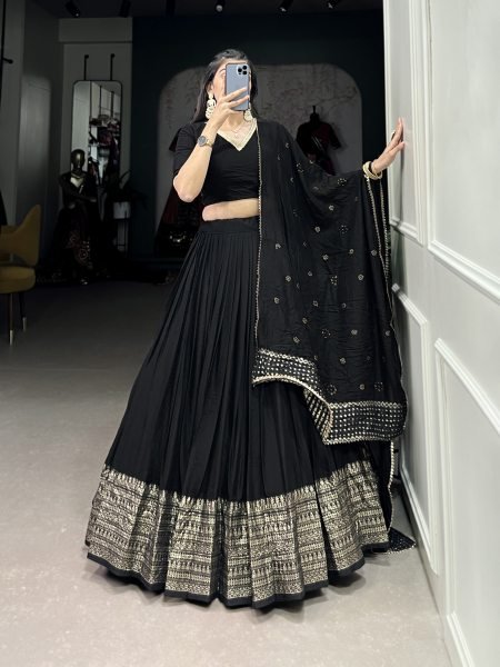 Designer Black Kanchipuram Black Lehenga Choli with Georgette Dupatta Designer Lehenga Choli