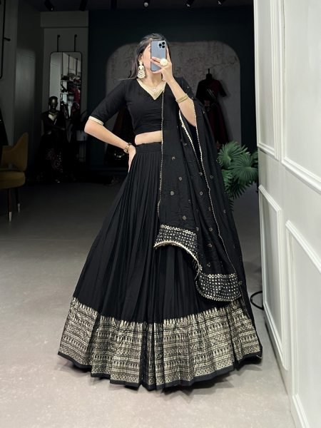 Designer Black Kanchipuram Black Lehenga Choli with Georgette Dupatta Designer Lehenga Choli