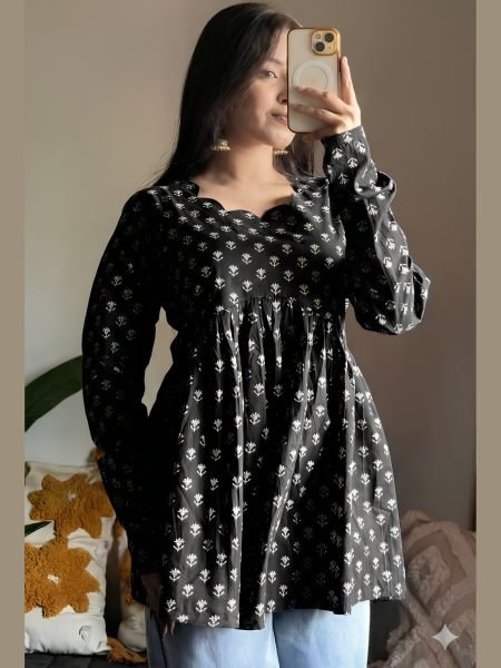 Designer Black Printed Heavy Rayon One Piece Dress for Everyday Style Kurtis