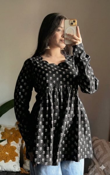 Designer Black Printed Heavy Rayon One Piece Dress for Everyday Style Tunics kurti