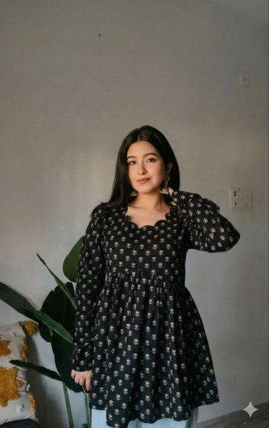 Designer Black Printed Heavy Rayon One Piece Dress for Everyday Style Tunics kurti