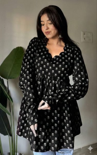 Designer Black Printed Heavy Rayon One Piece Dress for Everyday Style Tunics kurti