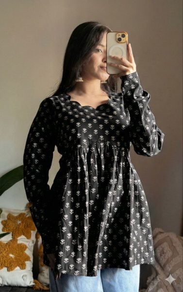 Designer Black Printed Heavy Rayon One Piece Dress for Everyday Style Tunics kurti