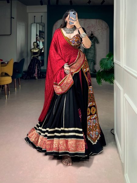 Designer Black Rayon Lehenga with Gujarati Kutchi Patchwork For Navrati Navratri Lehnega Choli
