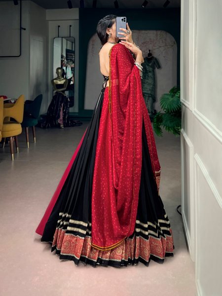 Designer Black Rayon Lehenga with Gujarati Kutchi Patchwork For Navrati Navratri Lehnega Choli