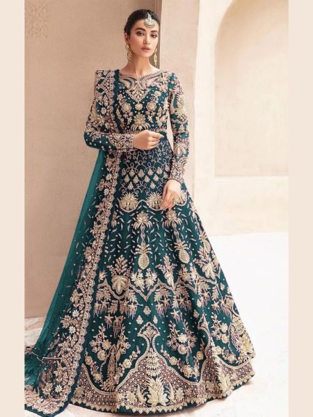 Designer Bridal Heavy Butterfly Net And Embroidery Work With Full Of Diamond Anarkali Gown Wedding Bridal Dress Wholesale
