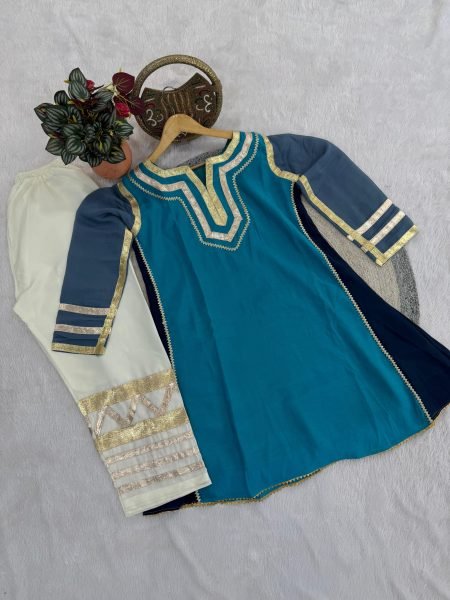 Designer Chanderi Co Ord Kurti Set with Gopatti Lace Work CO ORD Sets