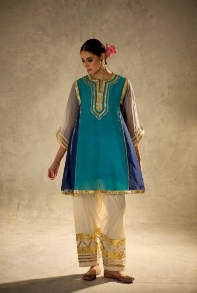 Designer Chanderi Co Ord Kurti Set with Gopatti Lace Work CO ORD Sets