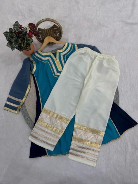 Designer Chanderi Co Ord Kurti Set with Gopatti Lace Work CO ORD Sets