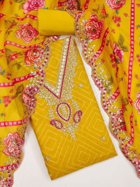 Designer Chanderi Digital Print Dress Material for Women Unstitched Suit Set with Heavy Kodding Work and Dupatta Set Color Set Matching Dress Material Wholesale