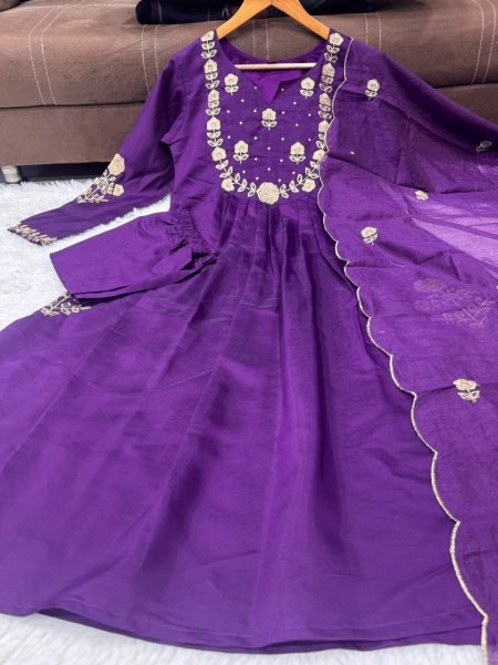 Designer Chanderi Silk Kurti Palazzo Set with Organza Dupatta  Surat Wholesale Collection 3 Piece Kurti Set