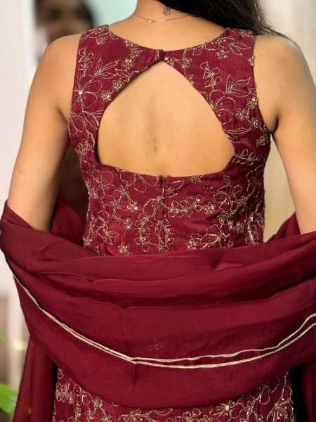 Designer Chinnon Silk A Line Kurti with Embroidery Work and Dupatta For Special Occasions Ready To Wear Collection