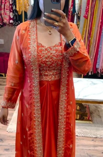 Designer Chinon Sharara Set with Mirror Work Shrug Premium Party   Wedding Wear at Affordable Price Ready To Wear Collection