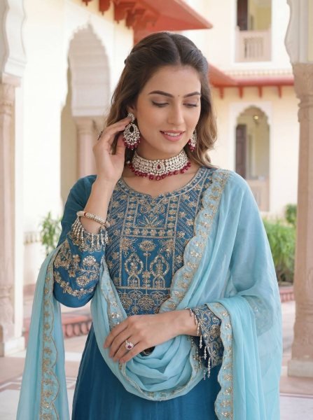 Designer Chinon Silk Kurti Palazzo Suit with Dupatta Eid   Festive Special Boutique Wholesale Collection Ready To Wear Collection