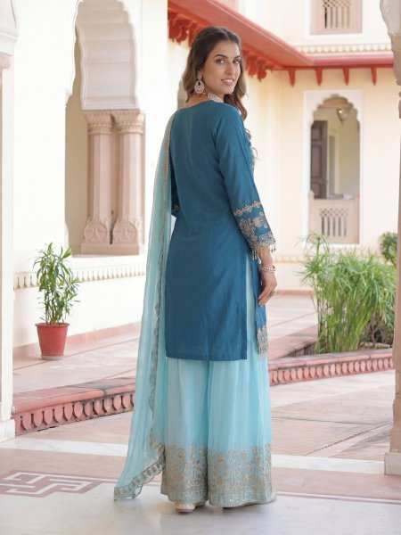 Designer Chinon Silk Kurti Palazzo Suit with Dupatta Eid   Festive Special Boutique Wholesale Collection Ready To Wear Collection