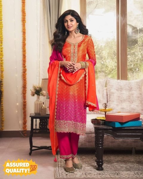 Designer Chinon Silk Printed And Sequance Embroiderer Work Top and Pant With  Dupatta  