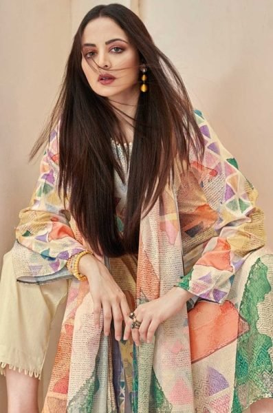 Designer Cotton Linen Suit With Digital Print  3 Piece Kurti Set