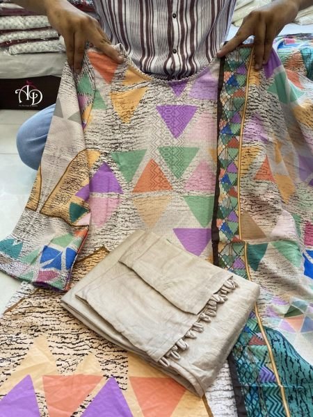 Designer Cotton Linen Suit With Digital Print  3 Piece Kurti Set