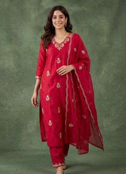 Designer Cotton Silk Kurta Pant Set with Organza Dupatta for Resellers and Retailers Embroidery Kurtis 