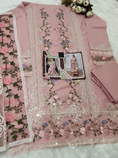 Designer Cotton Suit With Organza Dupatta Manufacturer Rate Pakistani Suits Wholesale