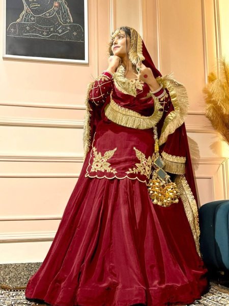 Designer Crepe Silk Top   Lehenga Set Hand Embroidery Work  Ready to Wear Wedding Collection from Surat Wholesaler