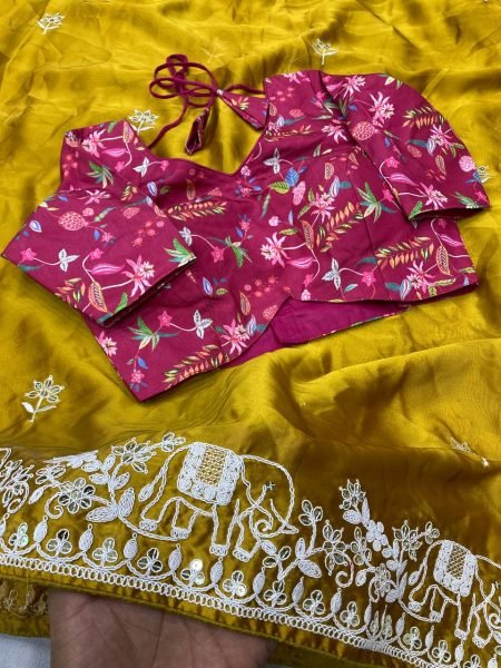 Designer Elephant Motif Saree in Rangoli Silk New Collection with Lace Piping Surat Supplier  Embroidery Sarees Wholesale