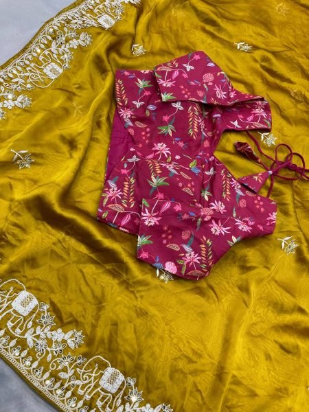 Designer Elephant Motif Saree in Rangoli Silk New Collection with Lace Piping Surat Supplier  Embroidery Sarees Wholesale