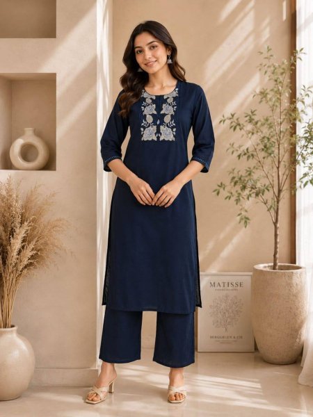 Designer Emboidery Cotton Kurti Plazo Set for Daily Wear  Kurtis