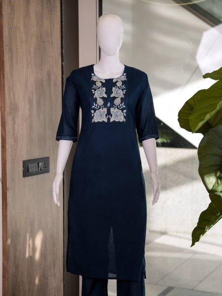 Designer Emboidery Cotton Kurti Plazo Set for Daily Wear  Embroidery Kurtis 