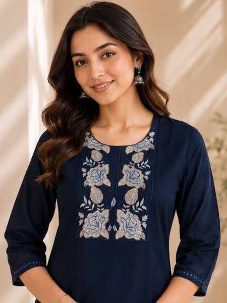 Designer Emboidery Cotton Kurti Plazo Set for Daily Wear  Embroidery Kurtis 