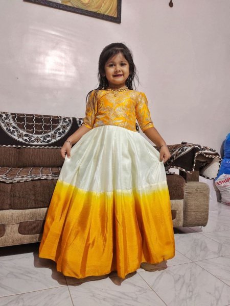 Designer Embroidered Chinon Silk Gown for Girls Haldi & Partywear Special Ready to Wear at Manufacturer Price