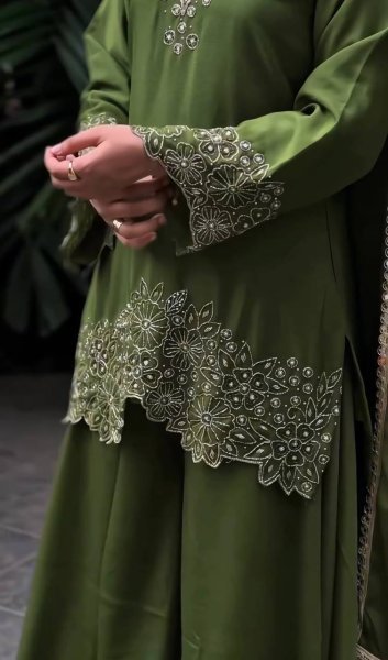 Elegant Green Chinon Silk Embroidered Suit Set with Dupatta Ready to Wear for Festive Celebrations Ready To Wear Collection
