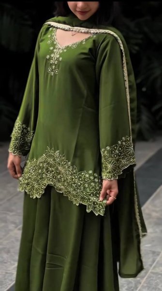 Elegant Green Chinon Silk Embroidered Suit Set with Dupatta Ready to Wear for Festive Celebrations Ready To Wear Collection