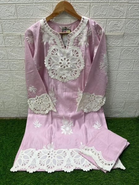 Designer Embroidered Festive Wear Tunic with Cutwork   Matching Embroidered Pant Available In Two Colors Embroidery Suits Wholesale