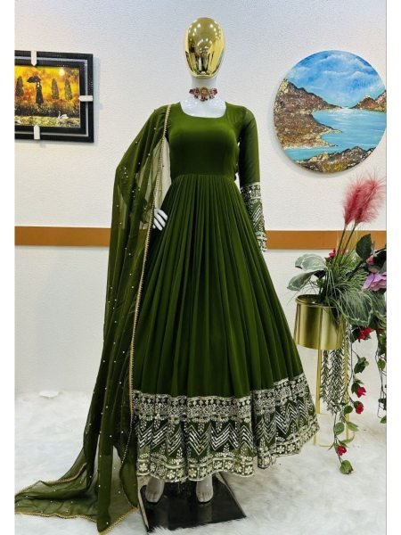 Designer Faux Georgette  Anarkali Gown With Dupatta  