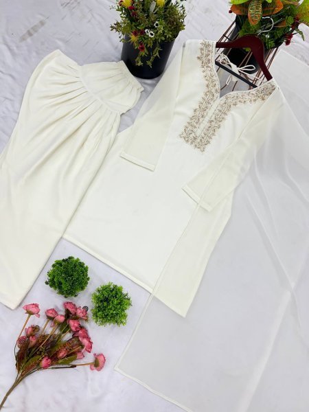 Designer Faux Georgette Embroidered Set Ready to Wear with Beadwork & Full Sleeves Ready To Wear Collection