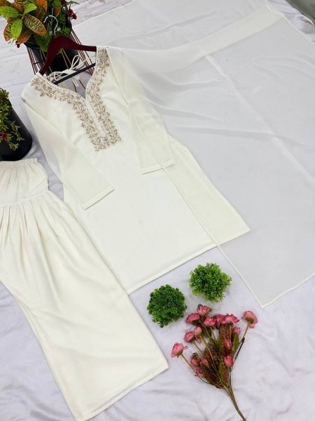 Designer Faux Georgette Embroidered Set Ready to Wear with Beadwork & Full Sleeves Ready To Wear Collection