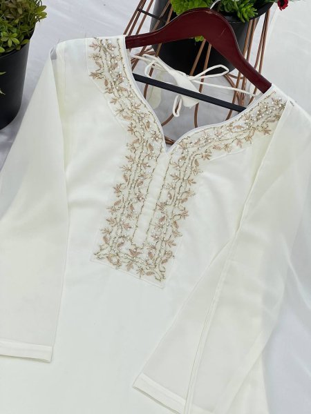Designer Faux Georgette Embroidered Set Ready to Wear with Beadwork & Full Sleeves Ready To Wear Collection