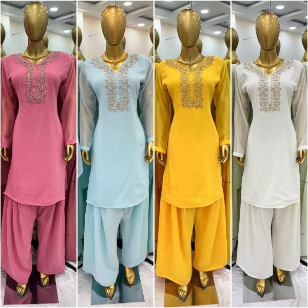 Designer Faux Georgette Embroidered Set Ready to Wear with Beadwork & Full Sleeves Ready To Wear Collection
